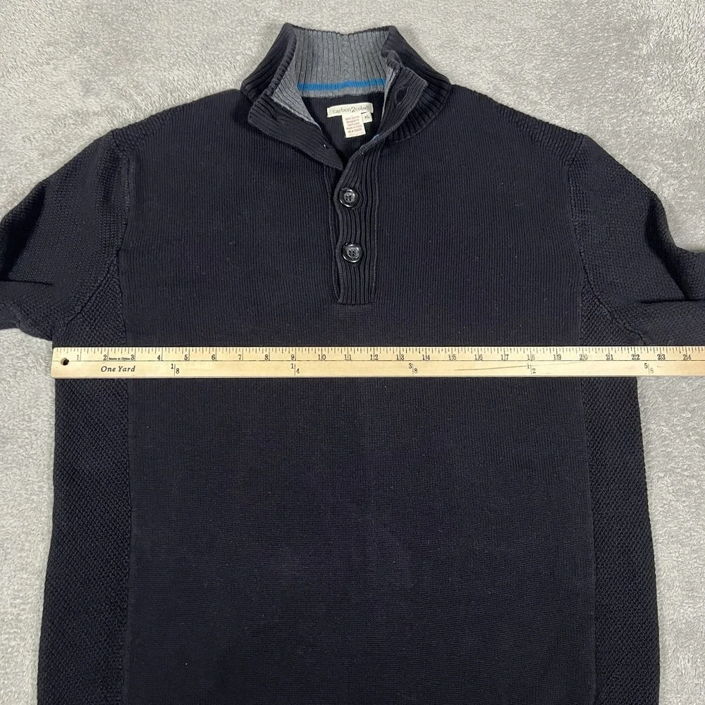 Carbon 2 Cobalt Knit Sweater Mens Extra Large 1/4 Button Black Stretch
